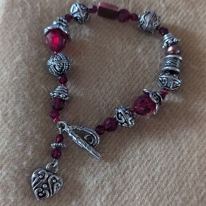 Ruby Red Heart Charm Style Bracelet Y2k